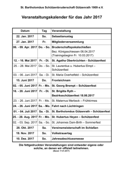 Veranstaltungskalender für das Jahr 2017