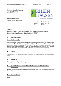 TOP 3 Haushaltsplan - Gemeinde Rheinhausen