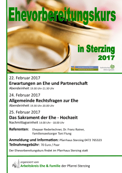 Termine Ehevorbereitungskurs 2017 in Sterzing