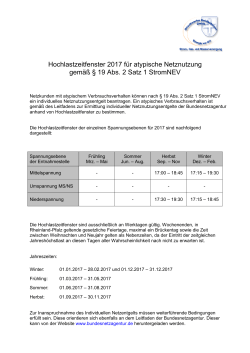 Hochlastzeitfenster 2017