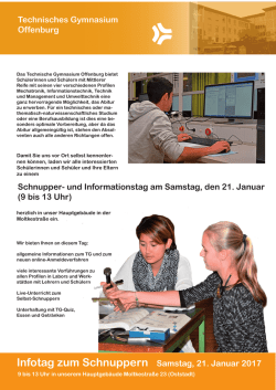 Infotag zum Schnuppern Samstag, 21. Januar 2017
