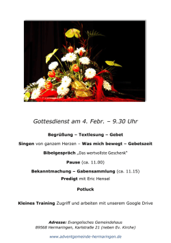 Gottesdienst am 4. Febr. &ndash; 9.30 Uhr