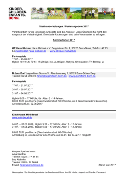 Stadtranderholungen / Ferienangebote 2017 Verantwortlich für die