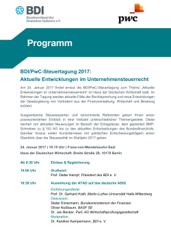 Programm, BDI-PwC-Steuertagung 2017, 24. Januar 2017