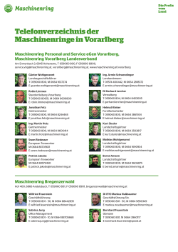 Telefonverzeichnis der Maschinenringe in Vorarlberg
