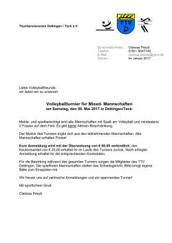 Einladung Mixed-Turnier am Samstag 06. Mai 2017