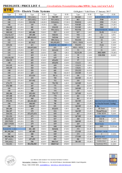 PREISLISTE / PRICE LIST € ETS – Electric Train Systems