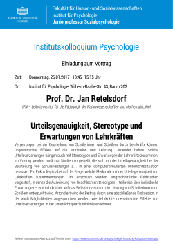 Institutskolloquium Psychologie Prof. Dr. Jan Retelsdorf