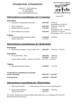 Infoveranstaltungen weiterf&uuml;hrende Schulen 2017
