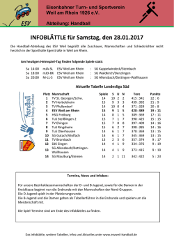 INFOBL&Auml;TTLE f&uuml;r Samstag, den 28.01.2017