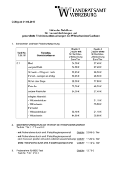 G&uuml;ltig ab 01.02.2017 H&ouml;he der Geb&uuml;hren f&uuml;r Hausschlachtungen