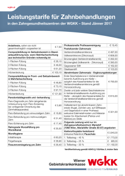 Leistungstarife für Zahnbehandlungen