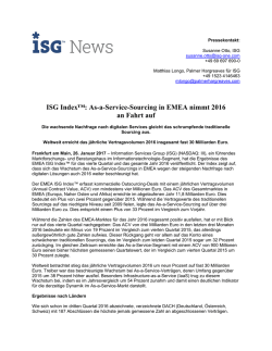 ISG Index&trade;: As-a-Service-Sourcing in EMEA nimmt