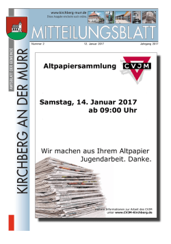 Samstag, 14. Januar 2017 ab 09:00 Uhr