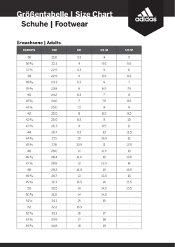 Gr&ouml;&szlig;entabelle | Size Chart Schuhe | Footwear - Bike