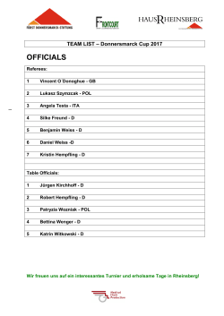 Teamlisten zum Donnersmarck Cup 2017