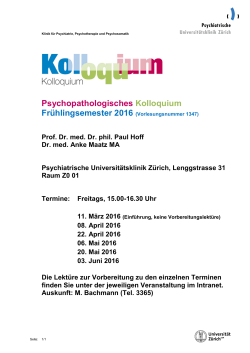 Psychopathologisches Kolloquium Frühlingsemester 2016