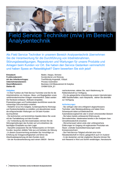 Field Service Techniker (m/w) im Bereich Analysentechnik