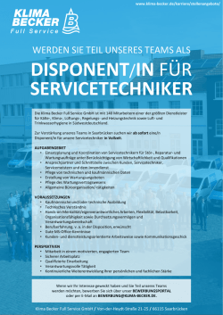 DISPONENT/IN F&Uuml;R SERVICETECHNIKER