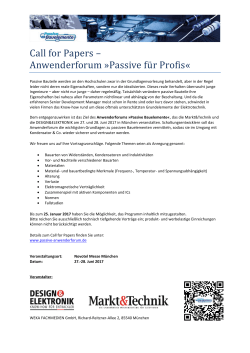 Call for Papers – Anwenderforum »Passive fu r Profis