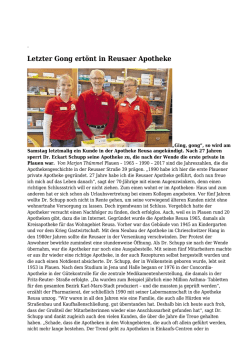 Letzter Gong ertönt in Reusaer Apotheke - Vogtland