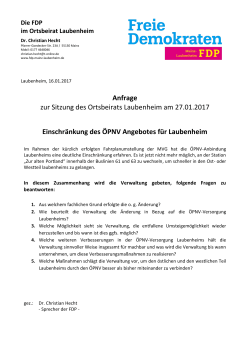 Anfrage zur Sitzung des Ortsbeirats Laubenheim am 27.01.2017