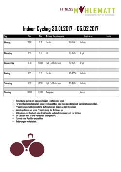 Indoor Cycling 30.01.2017 – 05.02.2017