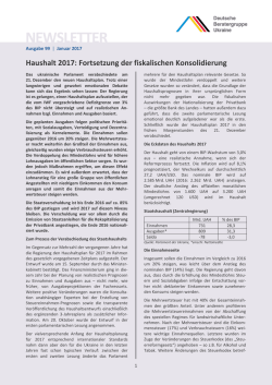 Haushalt 2017: Fortsetzung der fiskalischen Konsolidierung