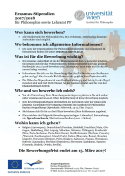 Erasmus-Stipendien 2017/2018 für Philosophie sowie Lehramt PP