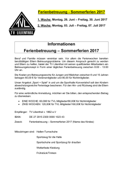 Informationen Ferienbetreuung &ndash; Sommerferien 2017
