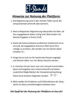 Hinweise zur Nutzung der Plattform: