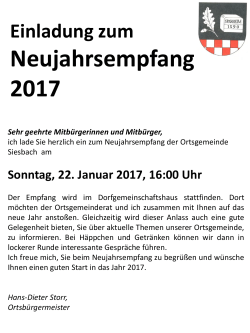 Neujahrsempfang Gemeinde Siesbach 22.01.2017 16:00 Uhr