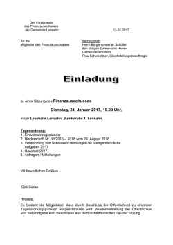 Dienstag, 24. Januar 2017, 19.00 Uhr,