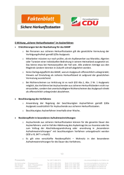 I) Wirkung &bdquo;sicherer Herkunftsstaaten&ldquo; im Asylverfahren