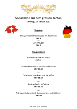 Speisekarte aus dem grossen Kanton