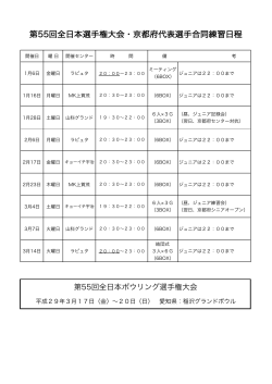 第55回全日本選手権大会・京都府代表選手合同練習日程