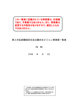 第2次弘前圏域定住自立圏共生ビジョン事業費一覧表 この一覧
