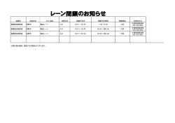 レーン閉鎖のお知らせ