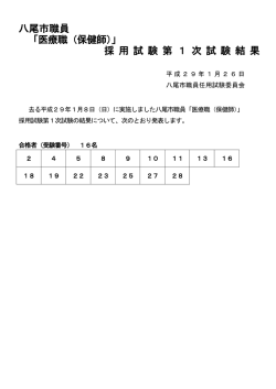医療職（保健師）採用試験の第1次試験結果