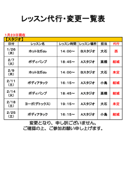 レッスン代行・変更一覧表
