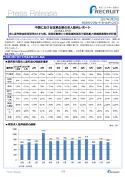 中国における日系企業の求人動向レポート 2016年12月分