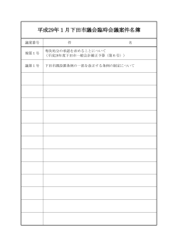 平成29年1月下田市議会臨時会議案件名簿