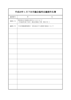 平成29年1月下田市議会臨時会議案件名簿