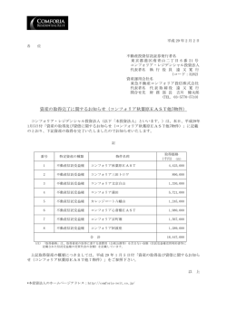 資産の取得完了に関するお知らせ（コンフォリア秋葉原EAST他7物件）