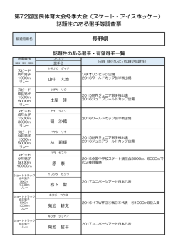 話題性のある選手等調査票 第72回国民体育大会冬季