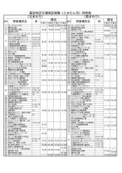 富田地区交通実証実験（とみたん号）時刻表 （北まわり） （南まわり） 便名