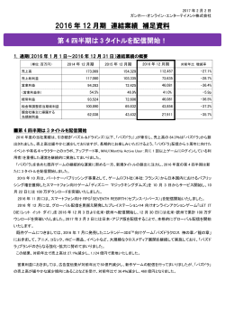 2016年12月期 連結業績補足資料