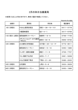 2月の休日当番薬局