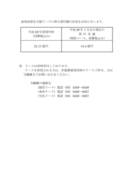 畜産高度化支援リースに係る貸付額の状況をお知らせします。 平成 28