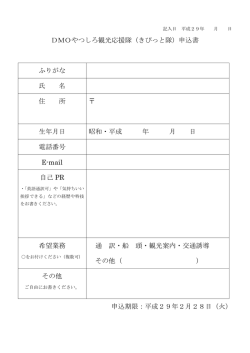 DMOやつしろ観光応援隊（きびっと隊）申込書 ふりがな 氏 名 住 所 生年